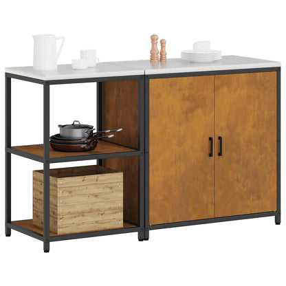 Küchenlager-Set mit Regal mit Tür 2 pcs Rostig 150 x 50 x 92 cm