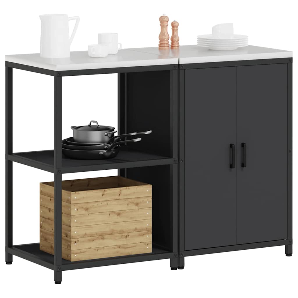 Küchenlager-Set mit Regal 2 pcs Schwarz 120 x 50 x 92 cm