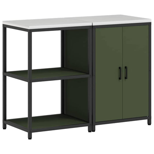Küchenlager-Set mit Regal 2 pcs Olive Grün 120 x 50 x 92 cm