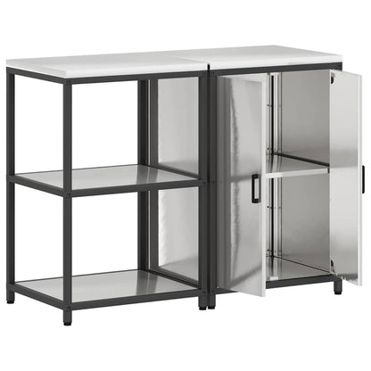 Küchenlager-Set mit Tür 2 pcs Silber 120 x 50 x 92 cm Edelstahl