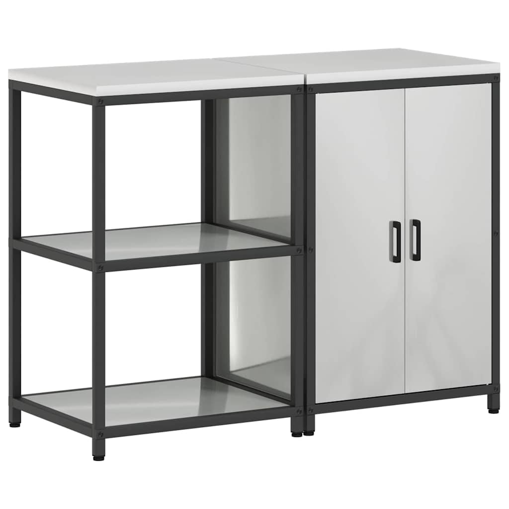 Küchenlager-Set mit Regal mit Tür 2 pcs Silber Verzinkter Stahl