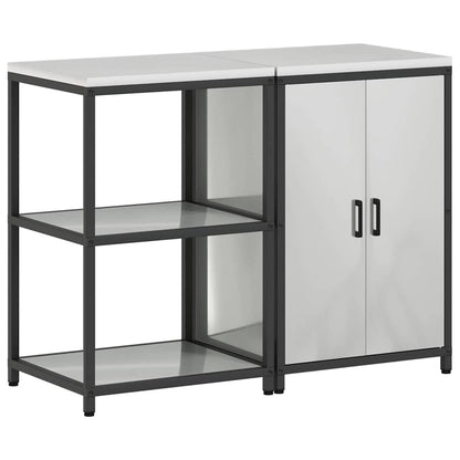 Küchenlager-Set mit Regal mit Tür 2 pcs Silber Verzinkter Stahl