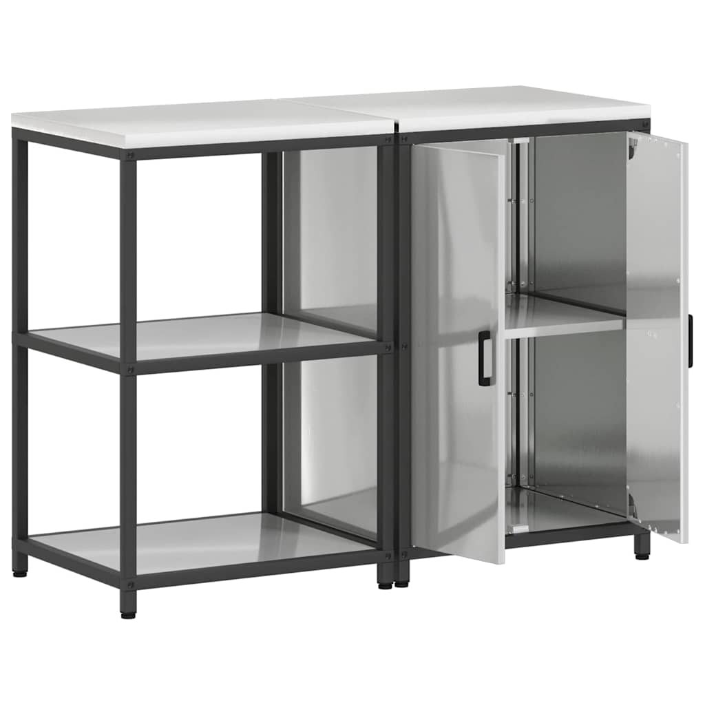 Küchenlager-Set mit Regal mit Tür 2 pcs Silber Verzinkter Stahl