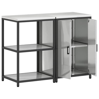 Küchenlager-Set mit Regal mit Tür 2 pcs Silber Verzinkter Stahl