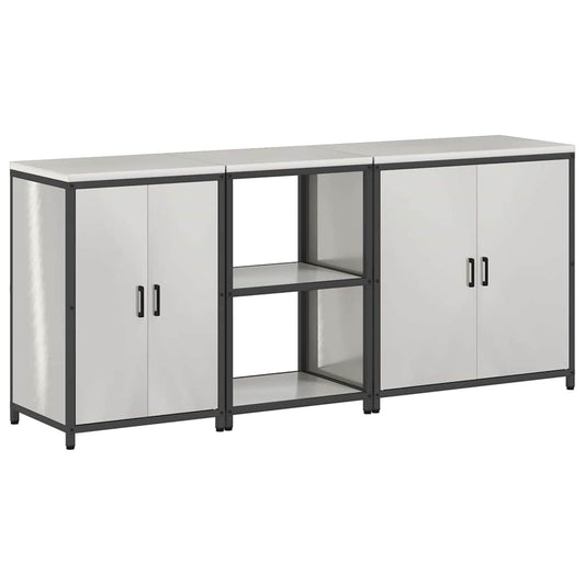 Küchenlager-Set mit Tür 3 pcs Silber 210 x 50 x 92 cm Edelstahl