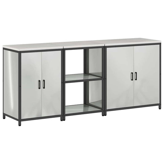 Küchenlager-Set 3 pcs Silber 210 x 50 x 92 cm Verzinkter Stahl