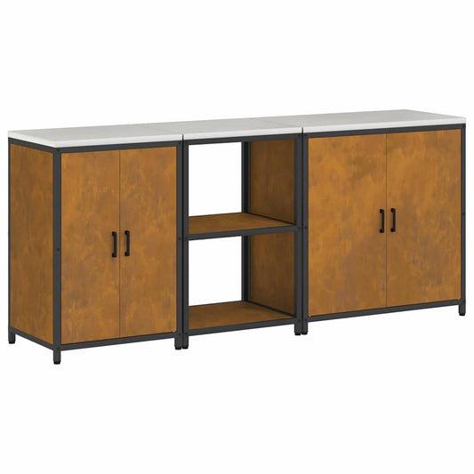 Küchenlager-Set mit Regal mit Tür 3 pcs Rostig 210 x 50 x 92 cm