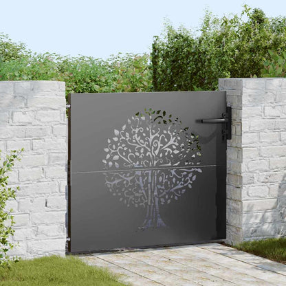 Gartentor, Gartenzaun 85x75 cm Cortenstahl Baumdesign Schwarz