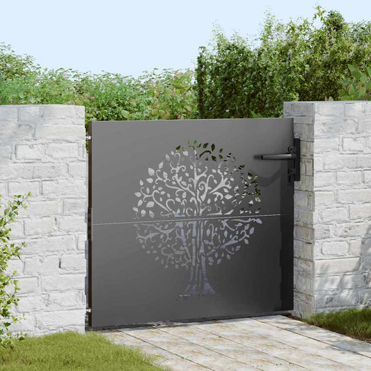 Gartentor, Gartenzaun 85x75 cm Cortenstahl Baumdesign Schwarz