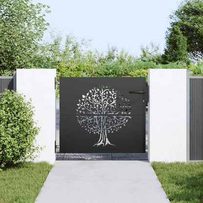 Gartentor, Gartenzaun 85x75 cm Cortenstahl Baumdesign Schwarz