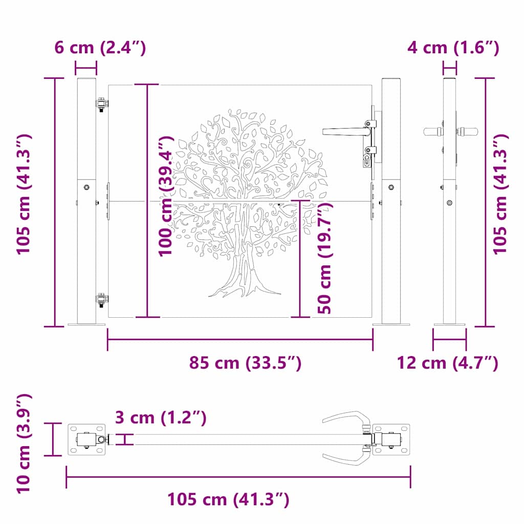 Gartentor Schwarz 105 x 100 cm Pulverbeschichteter Stahl