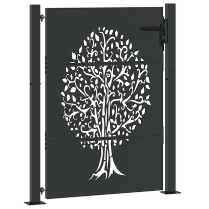 Gartentor, Gartentor 105x75 cm Cortenstahl Baumdesign Schwarz