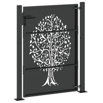 Gartentor, Gartentor 105x75 cm Cortenstahl Baumdesign Schwarz