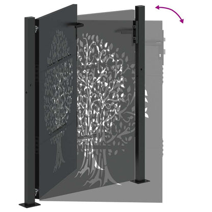 Gartentor, Gartentor 105x75 cm Cortenstahl Baumdesign Schwarz