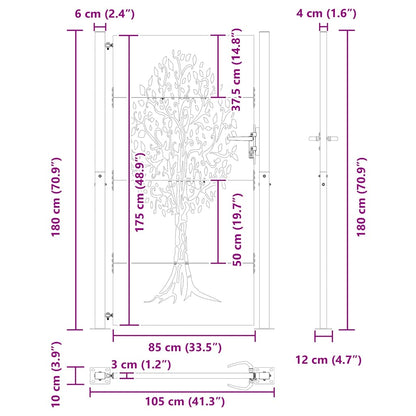 Gartentor, Gartentor 105x75 cm Cortenstahl Baumdesign Schwarz