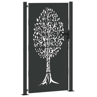 Gartentor, Gartentor 105x75 cm Cortenstahl Baumdesign Schwarz