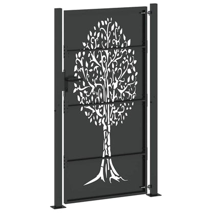Gartentor, Gartentor 105x75 cm Cortenstahl Baumdesign Schwarz