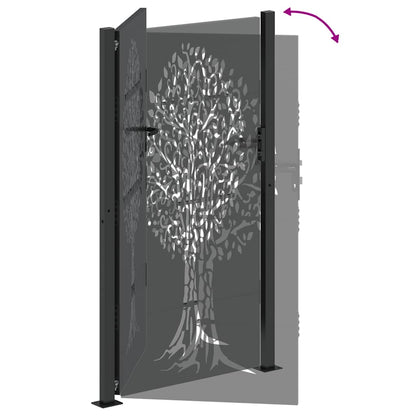 Gartentor, Gartentor 105x75 cm Cortenstahl Baumdesign Schwarz