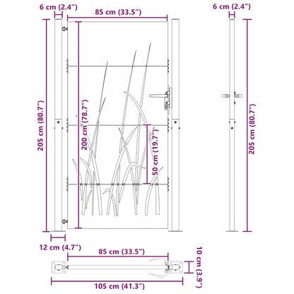 Gartentor, Gartentor 105x75 cm Cortenstahl Gras Design Schwarz