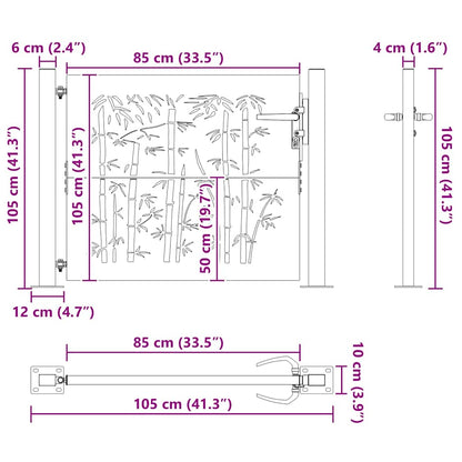Gartentor, Gartenzaun 105x75 cm Cortenstahl Bambus Design