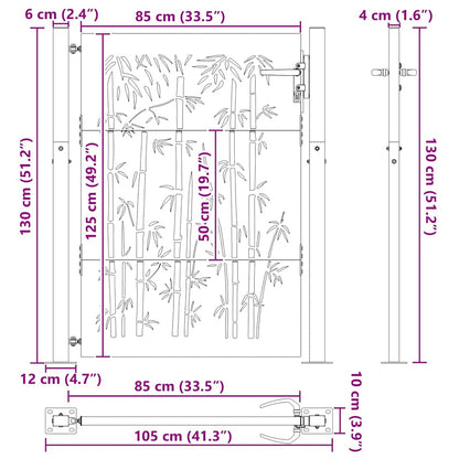 Gartentor, Gartenzaun 105x75 cm Cortenstahl Bambus Design