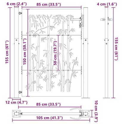 Gartentor, Gartenzaun 105x75 cm Cortenstahl Bambus Design