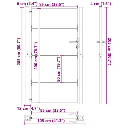 Gartentor Schwarz 105 x 200 cm Pulverbeschichteter Stahl