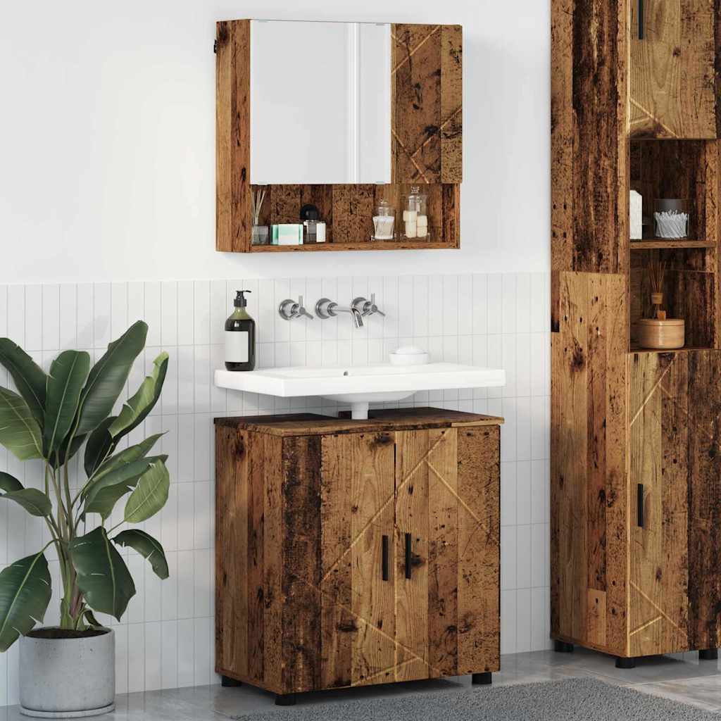 Badezimmermöbel-Set 2 pcs Altholz Holzwerkstoff & Metall
