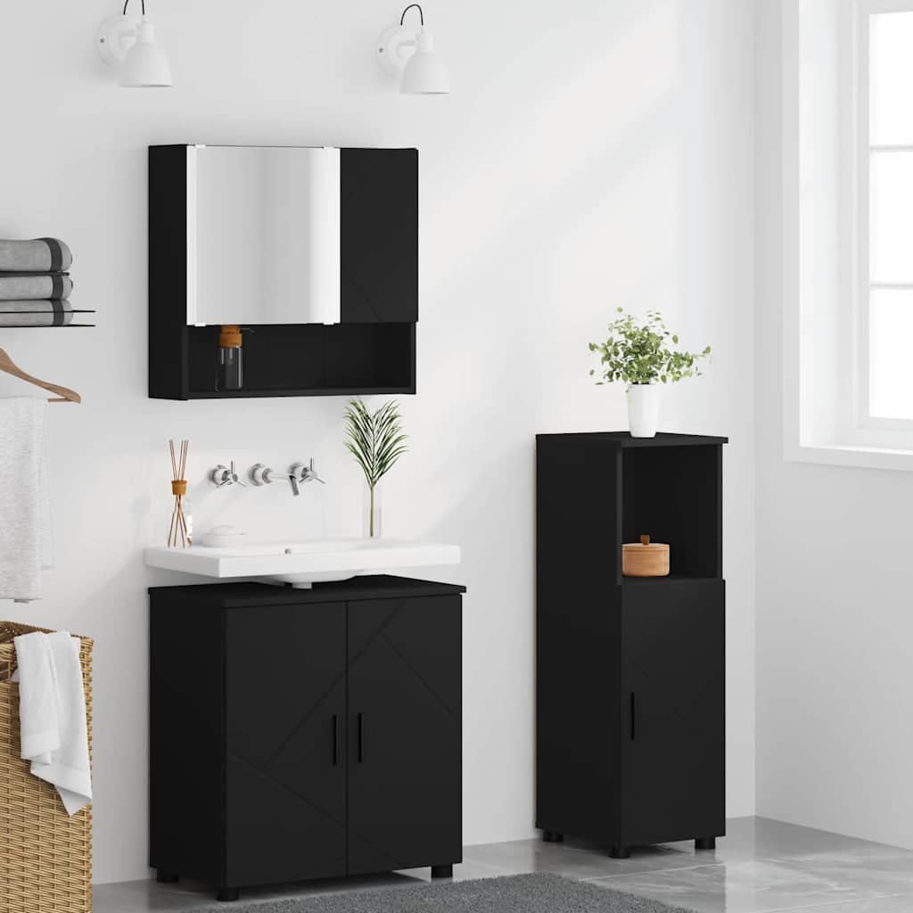 Badezimmermöbel Set 3 pcs Schwarz 61 x 35 x 64 cm Holzwerkstoff