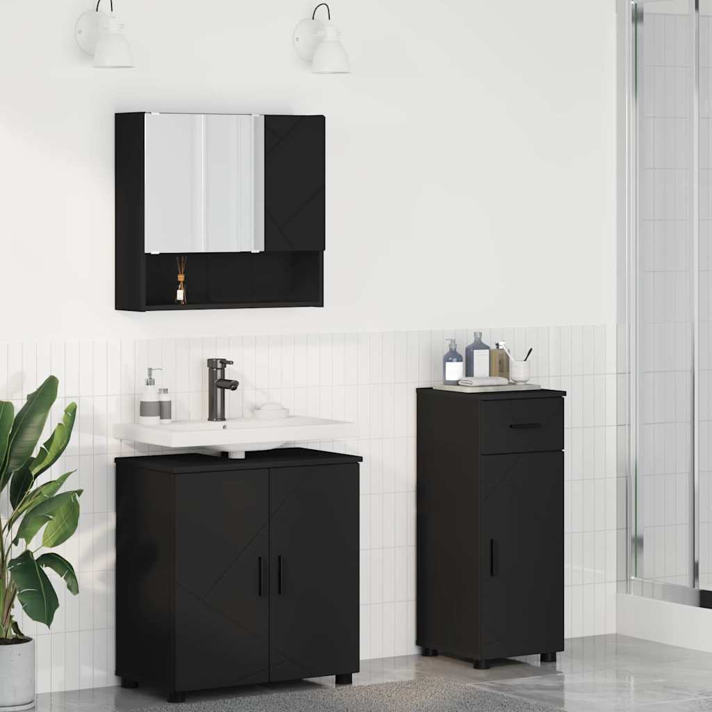 Badezimmermöbel Set 3 pcs Schwarz 61 x 35 x 64 cm Holzwerkstoff