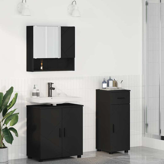 Badezimmermöbel Set 3 pcs Schwarz 61 x 35 x 64 cm Holzwerkstoff