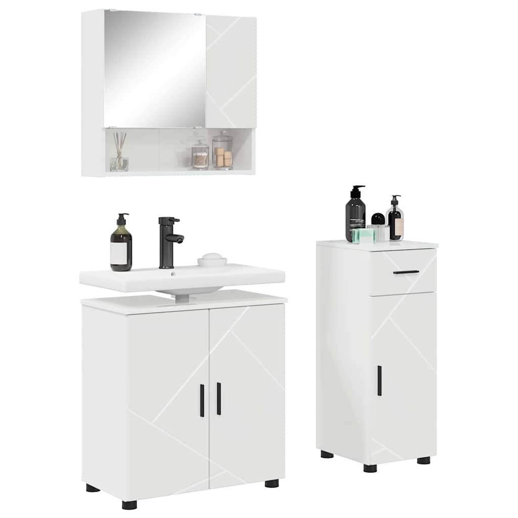 Badezimmermöbel Set 3 pcs Hochglanz-Weiß 61 x 35 x 64 cm