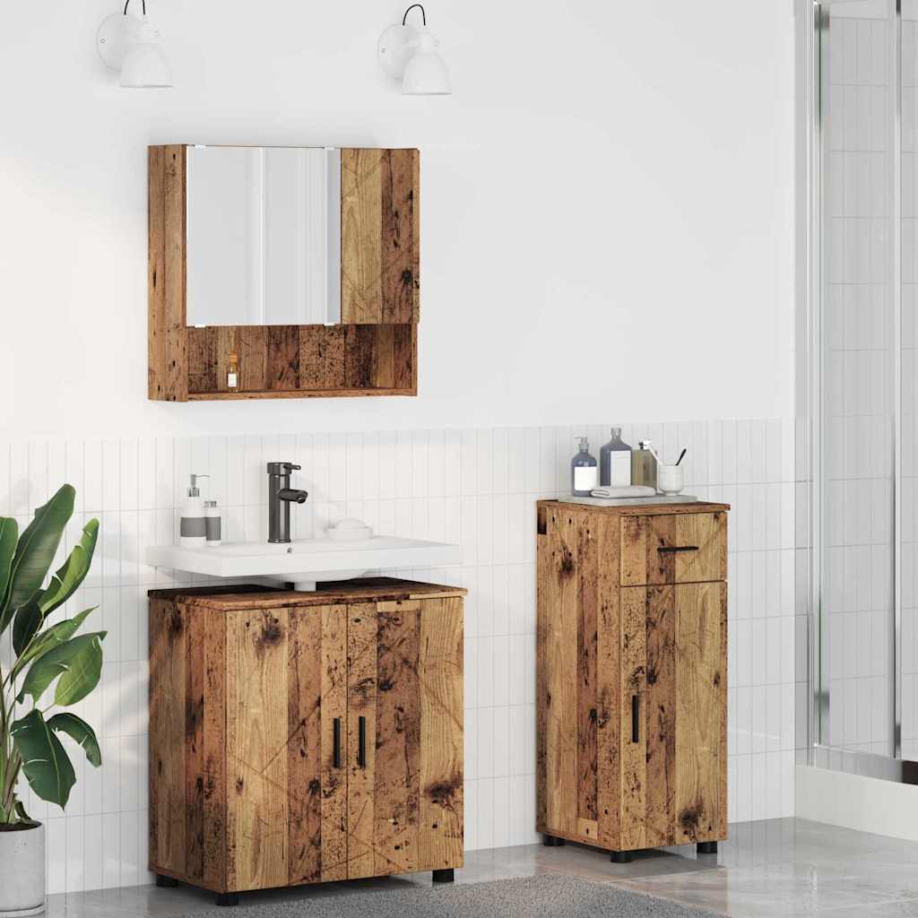 Badezimmermöbel-Set 3 pcs Altholz Holzwerkstoff & Metall