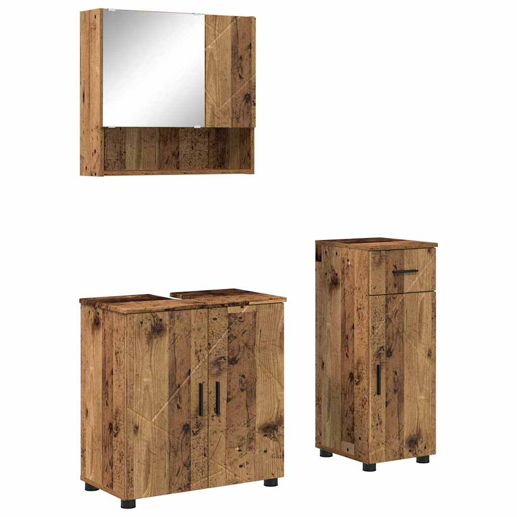Badezimmermöbel-Set 3 pcs Altholz Holzwerkstoff & Metall