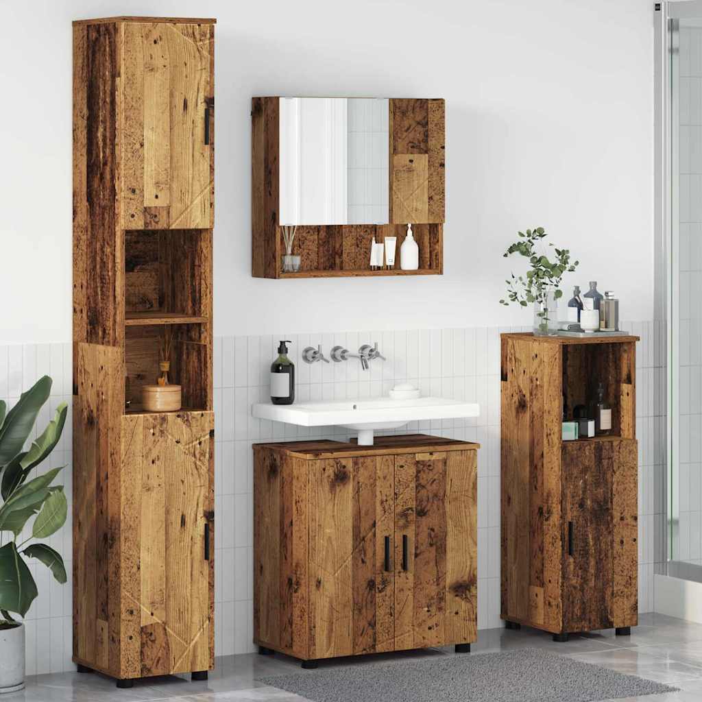 Badezimmermöbel-Set 4 pcs Altholz Holzwerkstoff & Metall