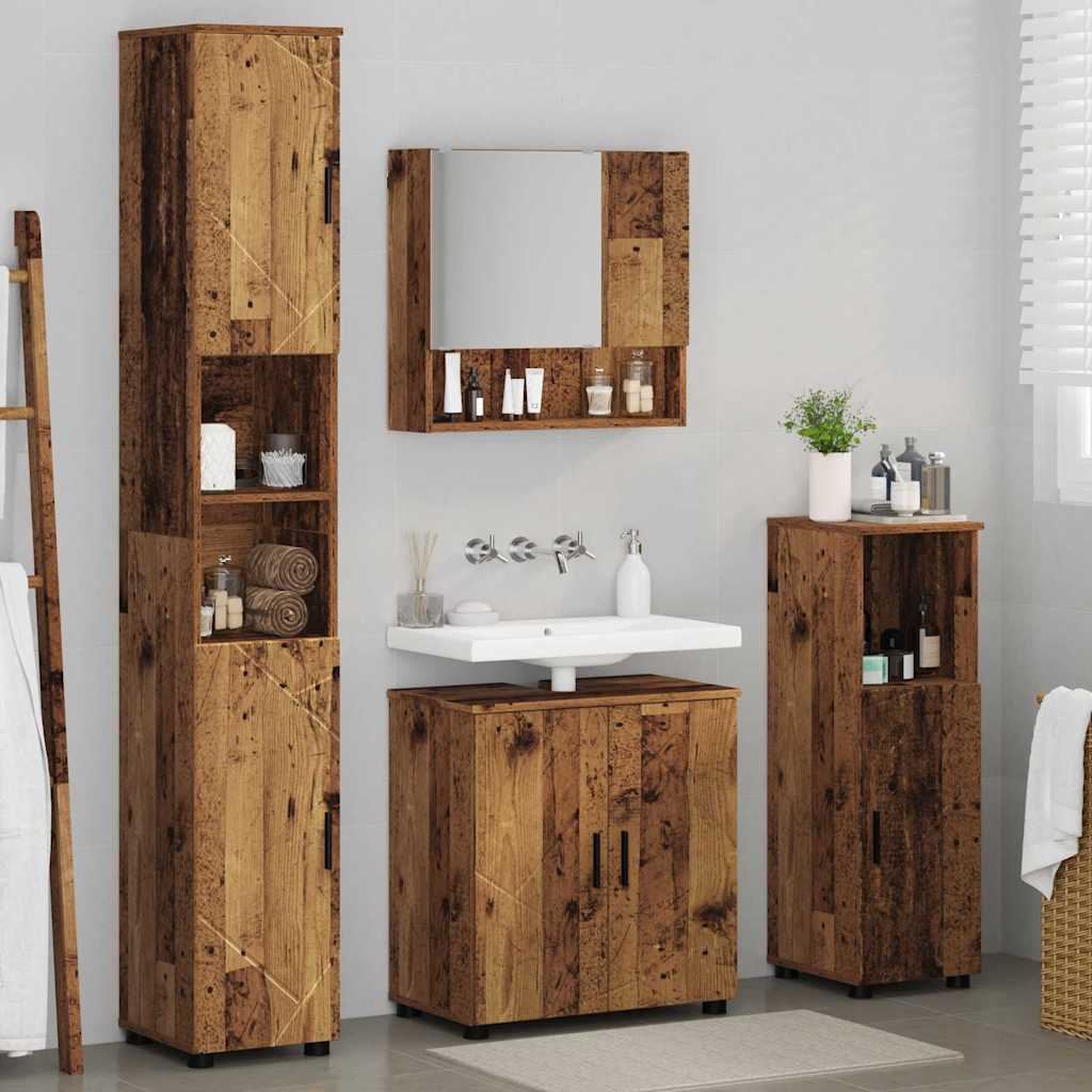Badezimmermöbel-Set 4 pcs Altholz Holzwerkstoff & Metall