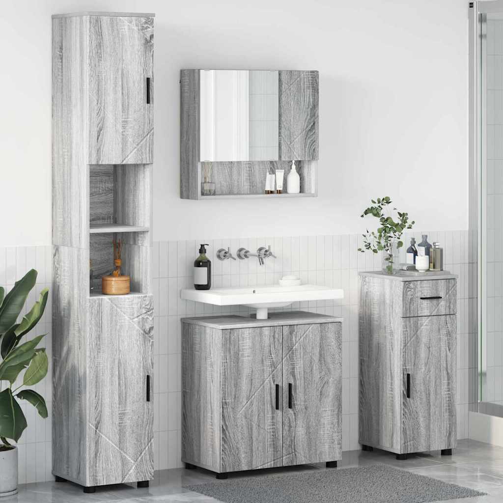 Badezimmermöbel Set mit Tür 4 pcs Grau Sonoma 61 x 35 x 64 cm