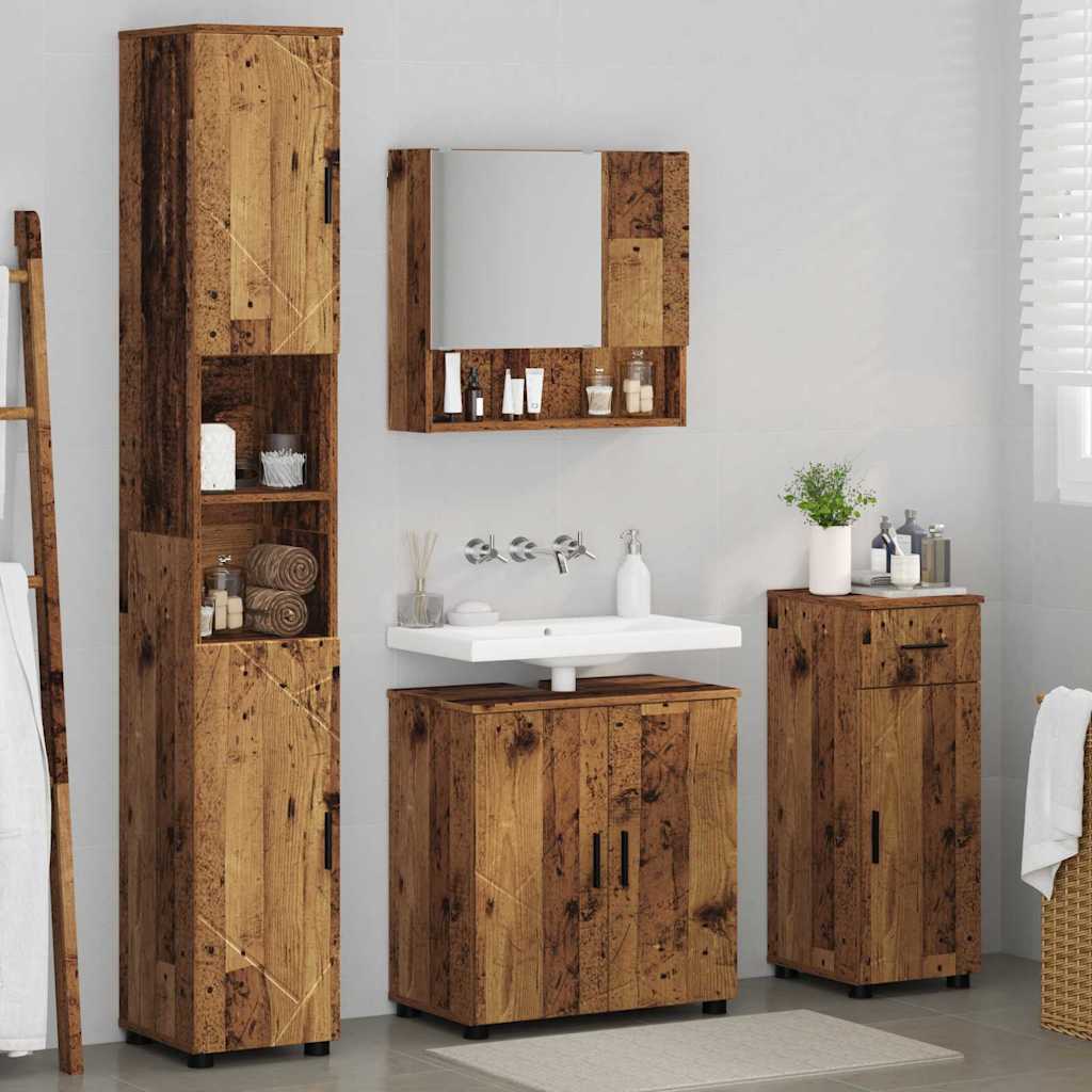 Badezimmermöbel-Set 4 pcs Altholz Holzwerkstoff & Metall