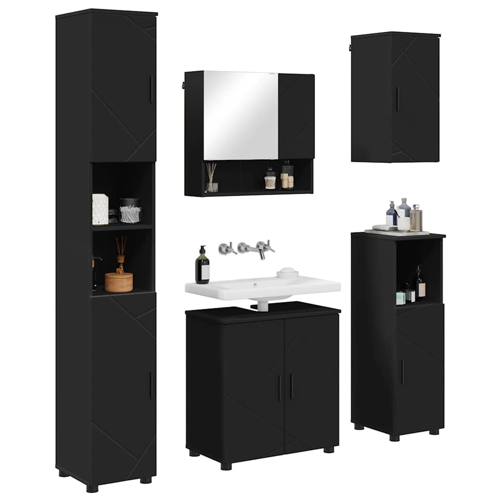 Badezimmermöbel Set 5 pcs Schwarz 61 x 35 x 64 cm Holzwerkstoff