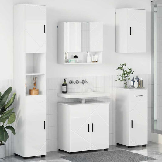Badezimmermöbel Set 5 pcs Hochglanz-Weiß 61 x 35 x 64 cm