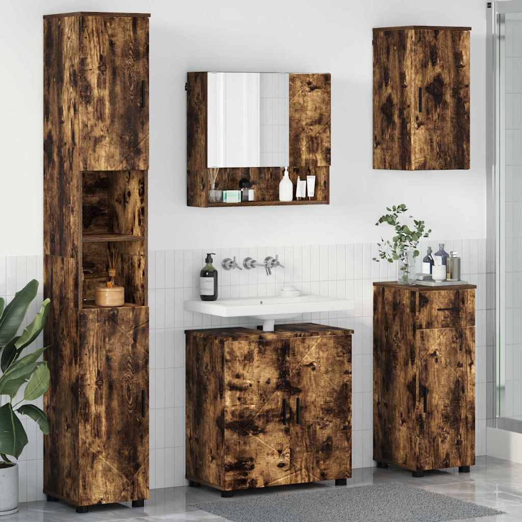 Badezimmermöbel Set mit Tür 5 pcs Räuchereiche 61 x 35 x 64 cm