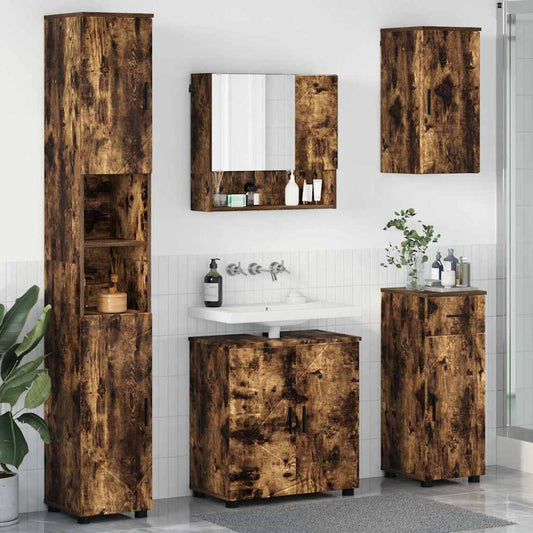 Badezimmermöbel Set mit Tür 5 pcs Räuchereiche 61 x 35 x 64 cm