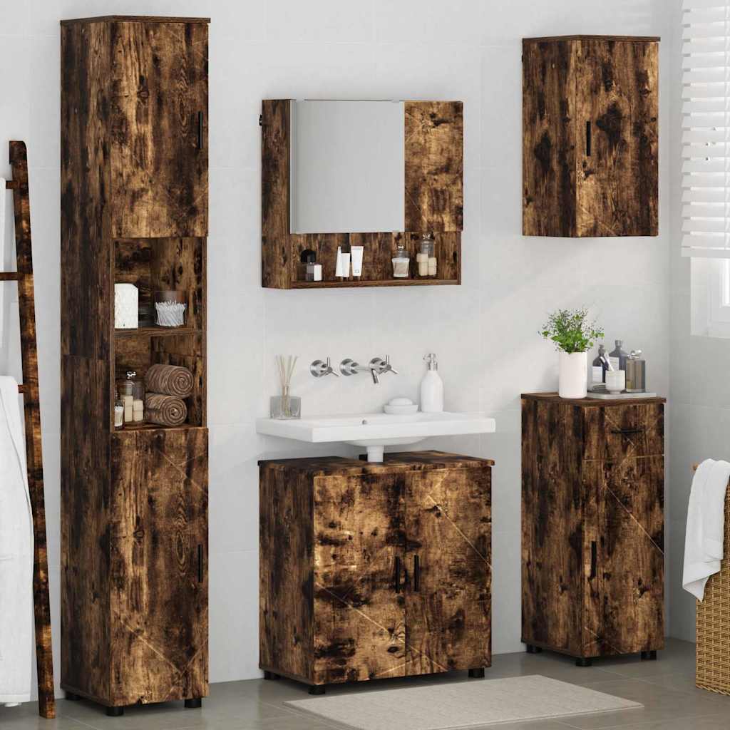 Badezimmermöbel Set mit Tür 5 pcs Räuchereiche 61 x 35 x 64 cm