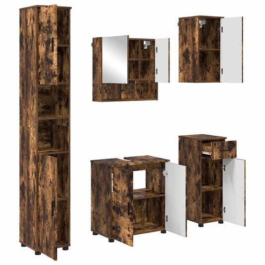 Badezimmermöbel Set mit Tür 5 pcs Räuchereiche 61 x 35 x 64 cm