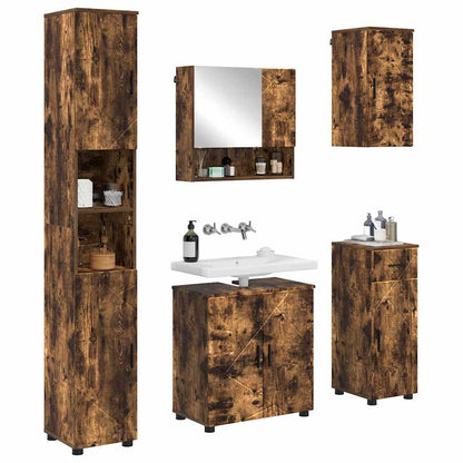 Badezimmermöbel Set mit Tür 5 pcs Räuchereiche 61 x 35 x 64 cm