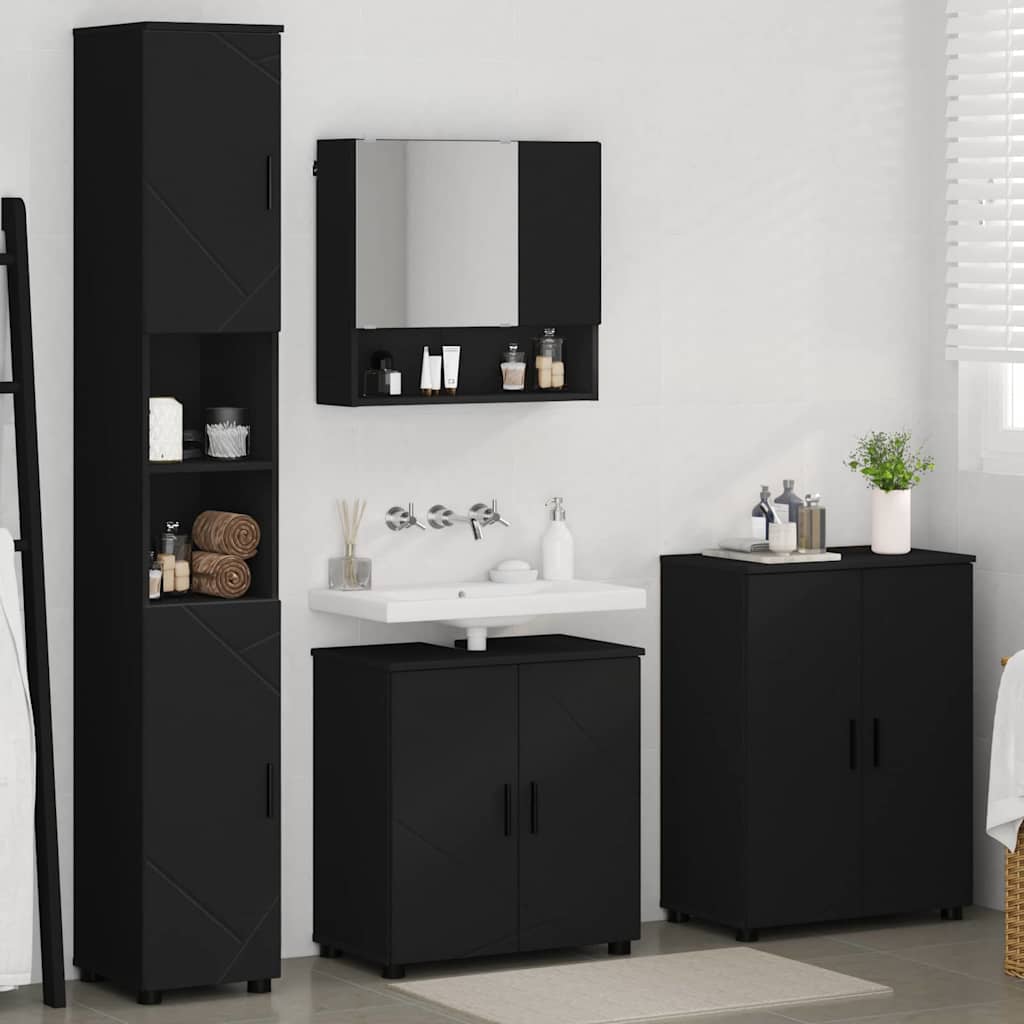 Badezimmermöbel Set 4 pcs Schwarz 61 x 35 x 64 cm Holzwerkstoff