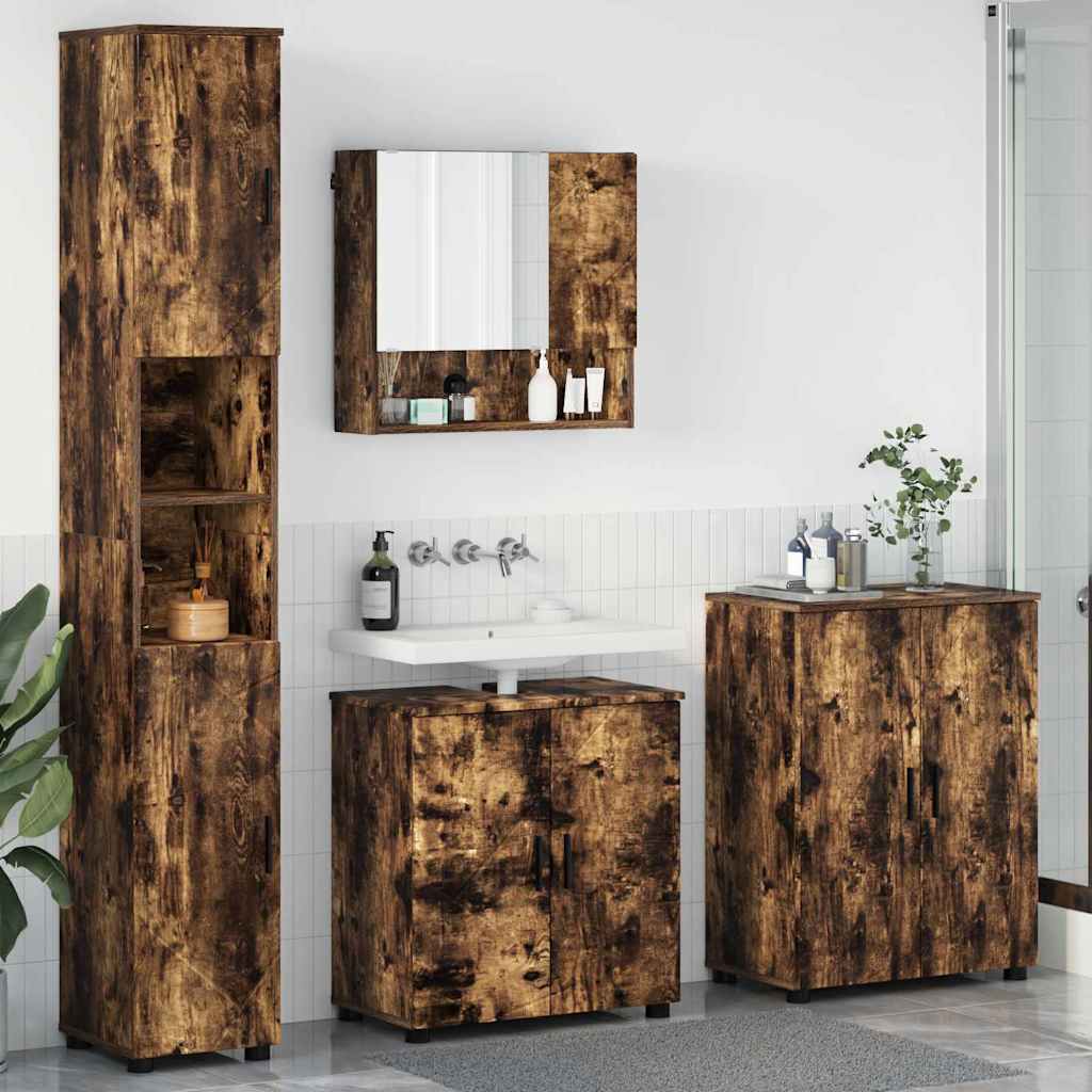 Badezimmermöbel Set mit Tür 4 pcs Räuchereiche 61 x 35 x 64 cm