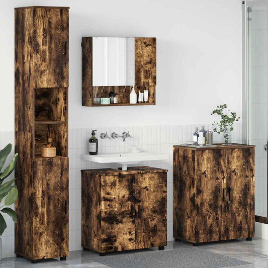 Badezimmermöbel Set mit Tür 4 pcs Räuchereiche 61 x 35 x 64 cm