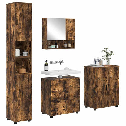 Badezimmermöbel Set mit Tür 4 pcs Räuchereiche 61 x 35 x 64 cm