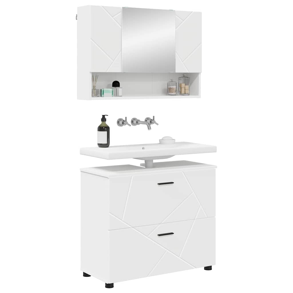 Badezimmermöbel Set 2 pcs Weiß 76,5 x 35 x 64 cm Holzwerkstoff